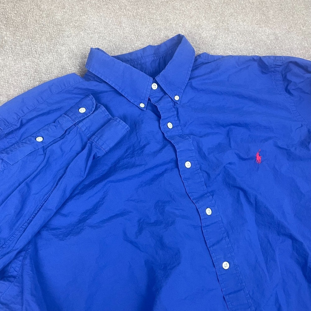 Polo Ralph Lauren Shirt Mens 2XB Royal Blue Cotton Back Box Casual Button Down